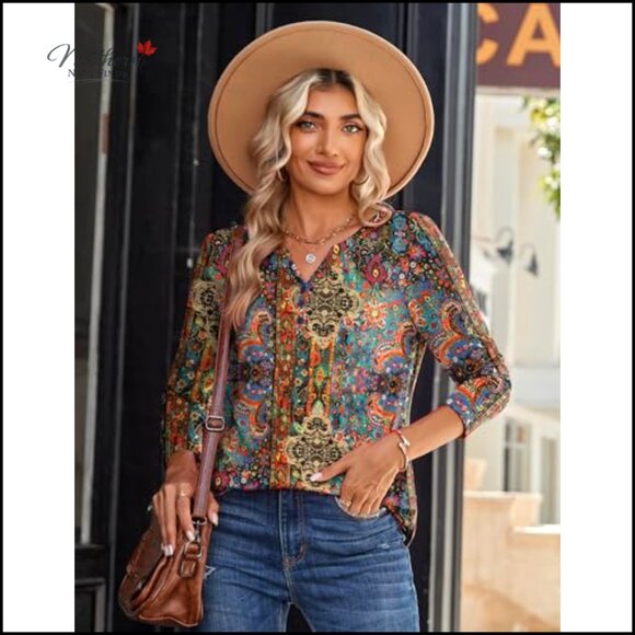 Long Sleeve V-Neck Blouse, Polyester Spandex, Casual Dressy Work Top - Picture 3 of 7